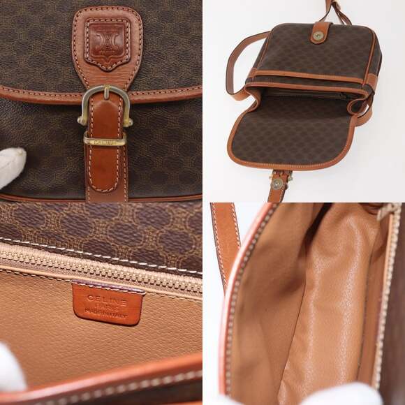 CELINE Macadam Canvas Shoulder Bag Pvc Leather Brown Gold - Picture 11 of 13